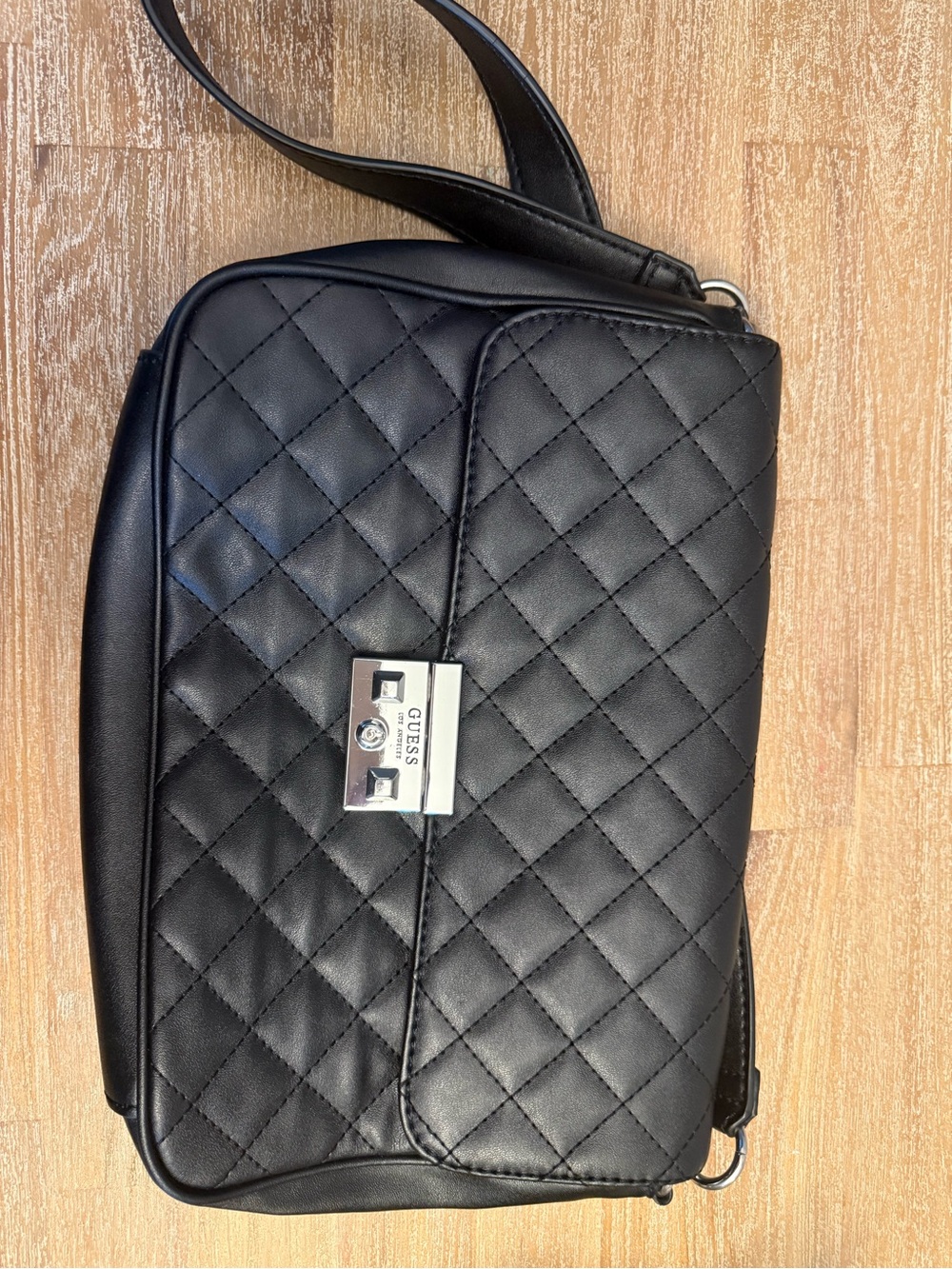 GUESS Black Quilted Leatherette Messenger Bag